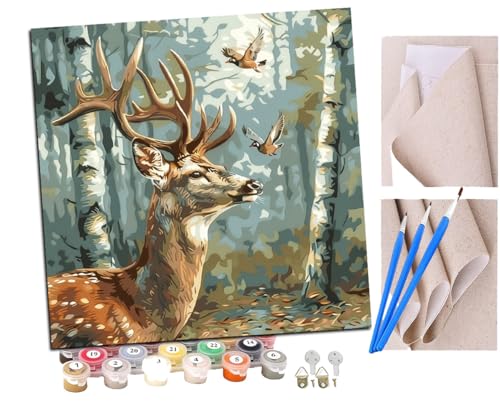 Malen Nach Zahlen Erwachsene Sikahirsch Profil fliegende Wildenten Wald (2) DIY handgemaltes Ölgemälde Set für Anfänger und Erwachsene, Acrylfarbe, Kindergemälde, Kreative Heimdekoration von SENDJJ