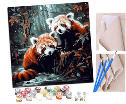 Malen Nach Zahlen Erwachsene Süße Tiere Zwei Rote Pandas (4) Paint by Numbers diy GemäLde Kit mit Pinsel und Acrylfarbe Als Geschenk für Wanddeko Groß 40x40cm von SENDJJ