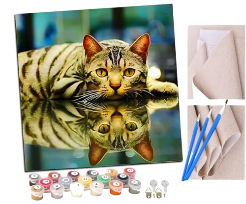 Malen Nach Zahlen Erwachsene Tier Boden Spiegelung Katze DIY handgemaltes Ölgemälde Set für Anfänger und Erwachsene, Acrylfarbe, Kindergemälde, Kreative Heimdekoration, Geschenk, Weihnachten von SENDJJ