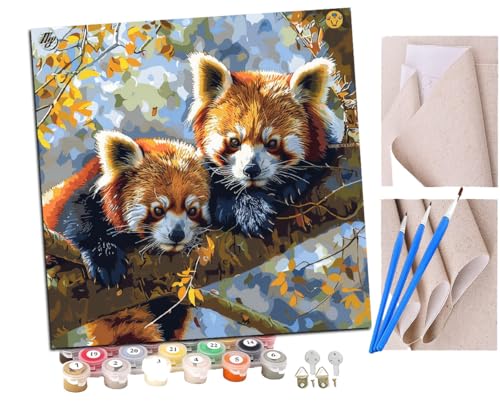 Malen Nach Zahlen Erwachsene Tiere Zwei Rote Pandas auf einem Baum (8) DIY handgemaltes Ölgemälde Set für Anfänger und Erwachsene, Acrylfarbe, Kindergemälde, Kreative Heimdekoration von SENDJJ
