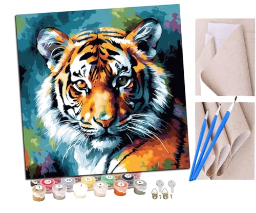 Malen Nach Zahlen Erwachsene Tiger bunten Cartoon-Stil (6) DIY handgemaltes Ölgemälde Set für Anfänger und Erwachsene, Acrylfarbe, Kindergemälde, Kreative Heimdekoration, Geschenk, Weihnachten von SENDJJ