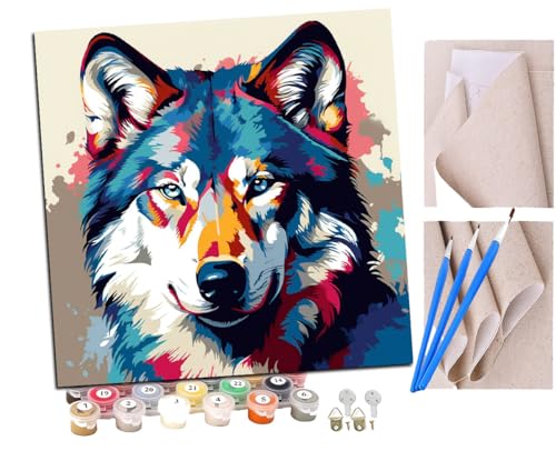 Malen Nach Zahlen Erwachsene Wolf buntes Graffiti Tier (18) DIY handgemaltes Ölgemälde Set für Anfänger und Erwachsene, Acrylfarbe, Kindergemälde, Kreative Heimdekoration, Geschenk, Weihnachten von SENDJJ