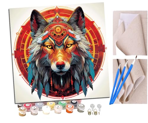 Malen Nach Zahlen Erwachsene Wolfshäuptling Zauberkreis im indischen Stil (56) DIY handgemaltes Ölgemälde Set für Anfänger und Erwachsene, Acrylfarbe, Kindergemälde, Kreative Heimdekoration von SENDJJ