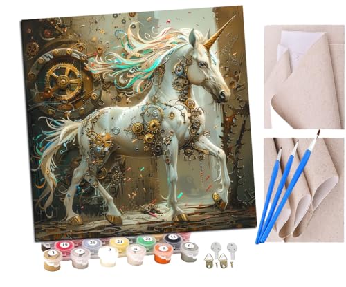 Malen Nach Zahlen Erwachsene Zahnräder im Einhorn-Steampunk-Stil (5) DIY handgemaltes Ölgemälde Set für Anfänger und Erwachsene, Acrylfarbe, Kindergemälde, Kreative Heimdekoration von SENDJJ