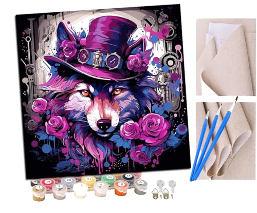 Malen Nach Zahlen Erwachsene bunte lila Wolfsrose, Steampunk (3) DIY handgemaltes Ölgemälde Set für Anfänger und Erwachsene, Acrylfarbe, Kindergemälde, Kreative Heimdekoration, Geschenk, Weihnachten von SENDJJ