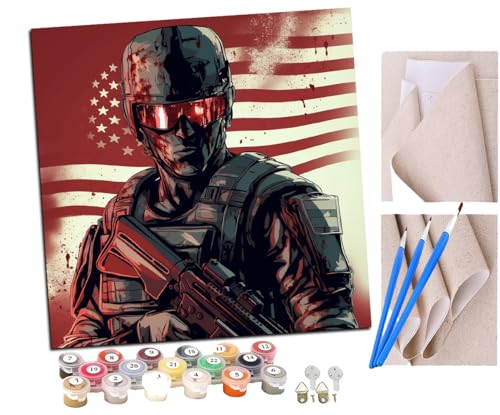 Malen Nach Zahlen Erwachsene cooler amerikanischer Soldat (6) Paint by Numbers diy GemäLde Kit mit Pinsel und Acrylfarbe Als Geschenk für Wanddeko Groß 40x40cm von SENDJJ