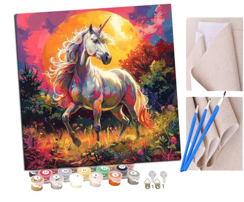 Malen nach Zahlen Kits Erwachsene und Kinder Blumen Einhorn Pferd Tiere (6) DIY Ölgemälde Digitale Leinwand Wandkunst Home Decoration - 40x40CM von SENDJJ
