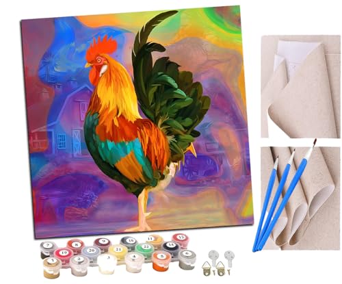Malen nach Zahlen Kits Erwachsene und Kinder Farbe Huhn Tier DIY Ölgemälde Digitale Leinwand Wandkunst Home Decoration - 40x40CM von SENDJJ