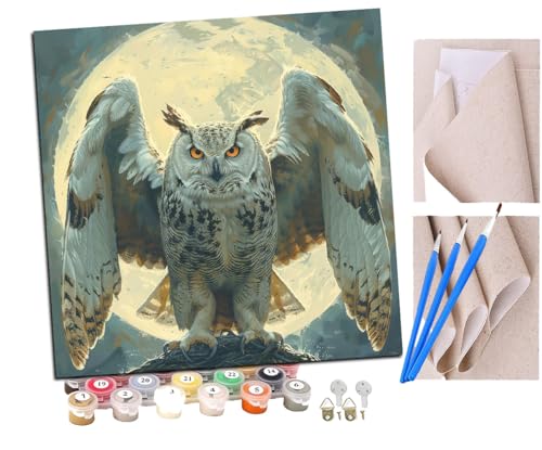Malen nach Zahlen Kits Erwachsene und Kinder Magische Tiere Eule Mond (10) DIY Ölgemälde Digitale Leinwand Wandkunst Home Decoration - 40x40CM von SENDJJ