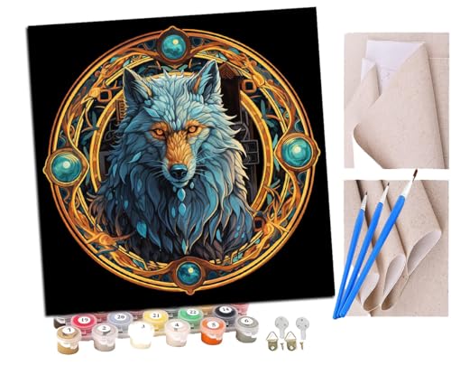Malen nach Zahlen Kits Erwachsene und Kinder Wolfszauberkreis im Stil des alten Ägypten (20) DIY Ölgemälde Digitale Leinwand Wandkunst Home Decoration - 40x40CM von SENDJJ