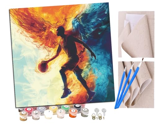 SENDJJ Malen Nach Zahlen Erwachsene Abstrakter Rauch mit Flügeln Basketballspieler (8) Paint by Numbers diy GemäLde Kit mit Pinsel und Acrylfarbe Als Geschenk für Wanddeko Groß 40x40cm von SENDJJ