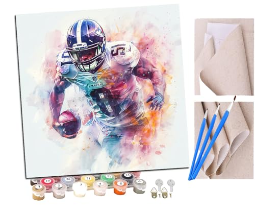 SENDJJ Malen Nach Zahlen Erwachsene Aquarell Rugbyspieler Mann (14) Paint by Numbers diy GemäLde Kit mit Pinsel und Acrylfarbe Als Geschenk für Wanddeko Groß 40x40cm von SENDJJ