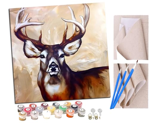 SENDJJ Malen Nach Zahlen Erwachsene Aquarell Tier Hirsch DIY Handgemalt Ölgemälde Leinwand Kits Mit Pinsels und Acrylfarbe Als Geschenke und Heimdekoration Ohne Rahmen 40 x 40 cm von SENDJJ
