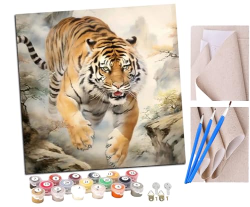SENDJJ Malen Nach Zahlen Erwachsene Bestien Tiger Tiere (12) Bastelset Erwachsene Gemälde Leinwand 40x40 cm Mit Farbe und Pinsel - Geschenke und Maldekorationen von SENDJJ