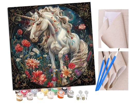 SENDJJ Malen Nach Zahlen Erwachsene Blumen Einhorn Pferd Tiere (1) DIY Handgemalt Ölgemälde Leinwand Kits Mit Pinsels und Acrylfarbe Als Geschenke und Heimdekoration Ohne Rahmen 40 x 40 cm von SENDJJ