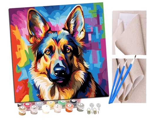 SENDJJ Malen Nach Zahlen Erwachsene Bunte Graffiti Deutscher Schäferhund (2) DIY Handgemalt Ölgemälde Leinwand Kits Mit Pinsels und Acrylfarbe Als Geschenke und Heimdekoration Ohne Rahmen 40 x 40 cm von SENDJJ