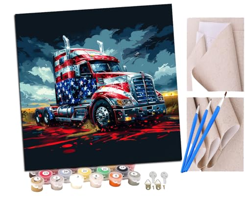 SENDJJ Malen Nach Zahlen Erwachsene Bunte LKW-Flagge Kunst Patriotismus (15) Paint by Numbers diy GemäLde Kit mit Pinsel und Acrylfarbe Als Geschenk für Wanddeko Groß 40x40cm von SENDJJ