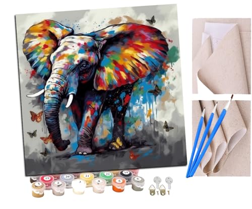 SENDJJ Malen Nach Zahlen Erwachsene Bunter afrikanischer Elefant (11) DIY Handgemalt Ölgemälde Leinwand Kits Mit Pinsels und Acrylfarbe Als Geschenke und Heimdekoration Ohne Rahmen 40 x 40 cm von SENDJJ