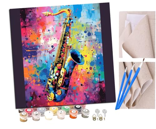 SENDJJ Malen Nach Zahlen Erwachsene Buntes Instrument Saxophon(17) Paint by Numbers diy GemäLde Kit mit Pinsel und Acrylfarbe Als Geschenk für Wanddeko Groß 40x40cm von SENDJJ