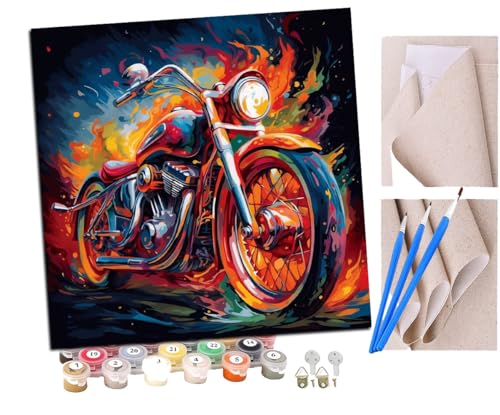SENDJJ Malen Nach Zahlen Erwachsene Buntes Retro-Motorrad (2) Paint by Numbers diy GemäLde Kit mit Pinsel und Acrylfarbe Als Geschenk für Wanddeko Groß 40x40cm von SENDJJ