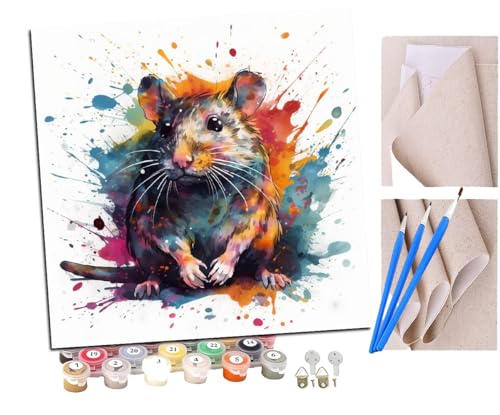 SENDJJ Malen Nach Zahlen Erwachsene Cartoon-Ratte (4) Paint by Numbers diy GemäLde Kit mit Pinsel und Acrylfarbe Als Geschenk für Wanddeko Groß 40x40cm von SENDJJ