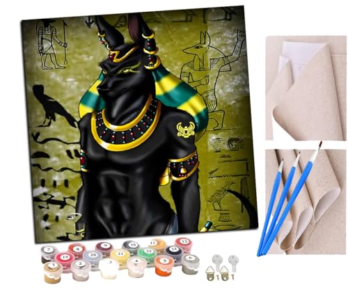 SENDJJ Malen Nach Zahlen Erwachsene Cartoon ägyptischer Gott Anubis (9) Paint by Numbers diy GemäLde Kit mit Pinsel und Acrylfarbe Als Geschenk für Wanddeko Groß 40x40cm von SENDJJ