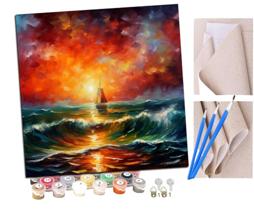 SENDJJ Malen Nach Zahlen Erwachsene Die Meereswellen Sonnenuntergang (3) DIY Handgemalt Ölgemälde Leinwand Kits Mit Pinsels und Acrylfarbe Als Geschenke und Heimdekoration Ohne Rahmen 40 x 40 cm von SENDJJ