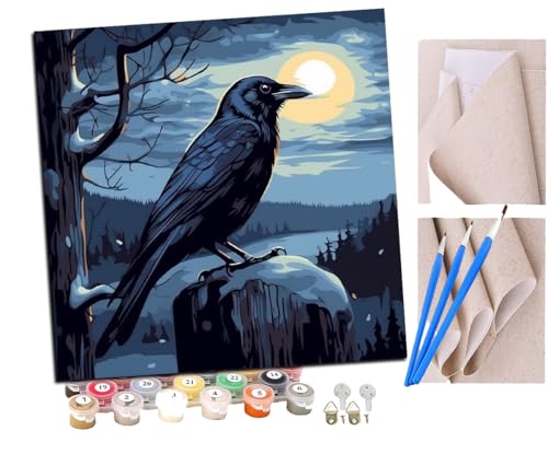 SENDJJ Malen Nach Zahlen Erwachsene Dunkle Nacht Krähenmond (7) Paint by Numbers diy GemäLde Kit mit Pinsel und Acrylfarbe Als Geschenk für Wanddeko Groß 40x40cm von SENDJJ