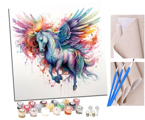 SENDJJ Malen Nach Zahlen Erwachsene Einhornflügel Aquarell (3) Paint by Numbers diy GemäLde Kit mit Pinsel und Acrylfarbe Als Geschenk für Wanddeko Groß 40x40cm von SENDJJ