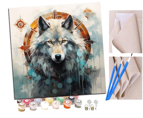 SENDJJ Malen Nach Zahlen Erwachsene Fantasietier Wolf, magischer Kreis (1) Paint by Numbers diy GemäLde Kit mit Pinsel und Acrylfarbe Als Geschenk für Wanddeko Groß 40x40cm von SENDJJ