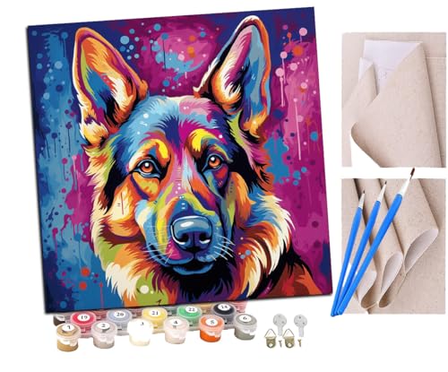SENDJJ Malen Nach Zahlen Erwachsene Farbiges Graffiti zwei Deutsche Schäferhunde (3) Paint by Numbers diy GemäLde Kit mit Pinsel und Acrylfarbe Als Geschenk für Wanddeko Groß 40x40cm von SENDJJ