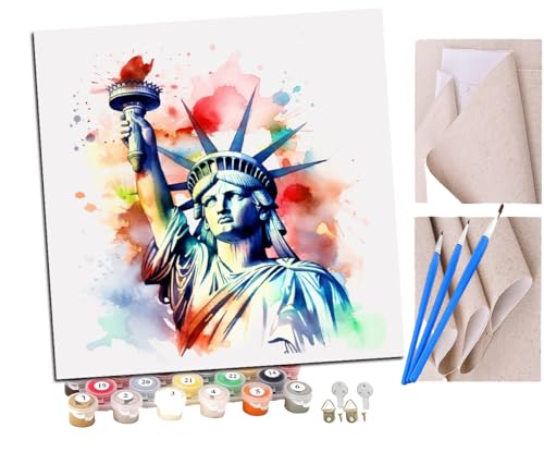 SENDJJ Malen Nach Zahlen Erwachsene Flagge Adler Freiheitsstatue (3) DIY Handgemalt Ölgemälde Leinwand Kits Mit Pinsels und Acrylfarbe Als Geschenke und Heimdekoration Ohne Rahmen 40 x 40 cm von SENDJJ