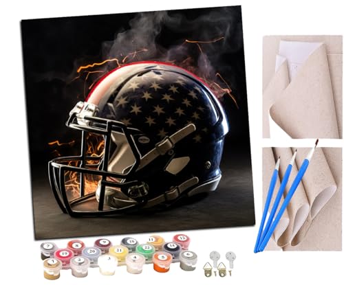 SENDJJ Malen Nach Zahlen Erwachsene Footballhelm Flammen (9) Bastelset Erwachsene Gemälde Leinwand 40x40 cm Mit Farbe und Pinsel - Geschenke und Maldekorationen von SENDJJ