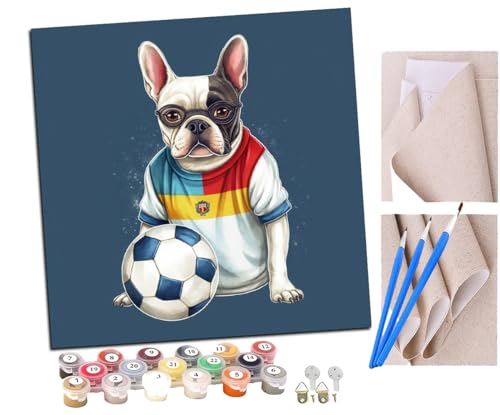SENDJJ Malen Nach Zahlen Erwachsene Französischer Bulldoggen-Footballspieler (6) Bastelset Erwachsene Gemälde Leinwand 40x40 cm Mit Farbe und Pinsel - Geschenke und Maldekorationen von SENDJJ