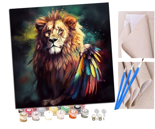 SENDJJ Malen Nach Zahlen Erwachsene Gefiederter Löwe (1) Bastelset Erwachsene Gemälde Leinwand 40x40 cm Mit Farbe und Pinsel - Geschenke und Maldekorationen von SENDJJ