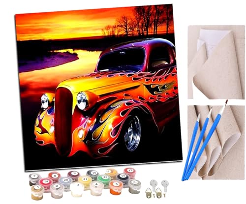 SENDJJ Malen Nach Zahlen Erwachsene Gelbes Auto Paint by Numbers diy GemäLde Kit mit Pinsel und Acrylfarbe Als Geschenk für Wanddeko Groß 40x40cm von SENDJJ
