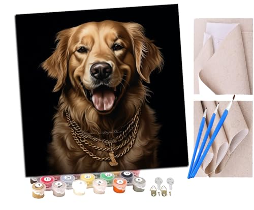 SENDJJ Malen Nach Zahlen Erwachsene Golden Retriever Tier Hundeportrait (10) Paint by Numbers diy GemäLde Kit mit Pinsel und Acrylfarbe Als Geschenk für Wanddeko Groß 40x40cm von SENDJJ