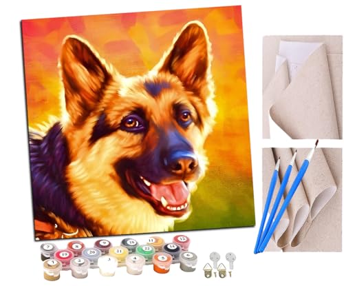 SENDJJ Malen Nach Zahlen Erwachsene Goldener Deutscher Schäferhund süßer Haustierhund Paint by Numbers diy GemäLde Kit mit Pinsel und Acrylfarbe Als Geschenk für Wanddeko Groß 40x40cm von SENDJJ