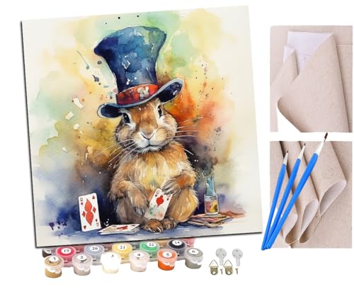 SENDJJ Malen Nach Zahlen Erwachsene Hasen Zauberhut Karten bunt (5) Paint by Numbers diy GemäLde Kit mit Pinsel und Acrylfarbe Als Geschenk für Wanddeko Groß 40x40cm von SENDJJ