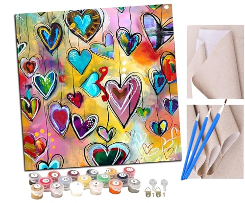SENDJJ Malen Nach Zahlen Erwachsene Künstlerische herzförmige Liebe Paint by Numbers diy GemäLde Kit mit Pinsel und Acrylfarbe Als Geschenk für Wanddeko Groß 40x40cm von SENDJJ