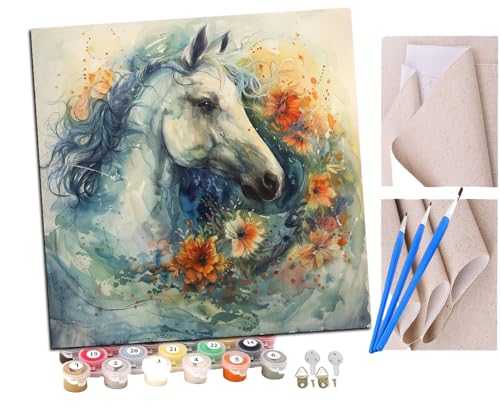 SENDJJ Malen Nach Zahlen Erwachsene Kunst Pferd Tiere Blumen (11) DIY Handgemalt Ölgemälde Leinwand Kits Mit Pinsels und Acrylfarbe Als Geschenke und Heimdekoration Ohne Rahmen 40 x 40 cm von SENDJJ