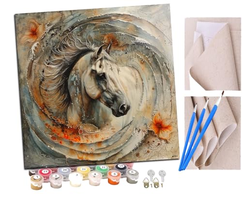 SENDJJ Malen Nach Zahlen Erwachsene Kunst Pferd Tiere Blumen (4) Paint by Numbers diy GemäLde Kit mit Pinsel und Acrylfarbe Als Geschenk für Wanddeko Groß 40x40cm von SENDJJ