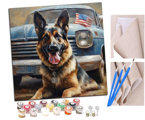 SENDJJ Malen Nach Zahlen Erwachsene Lächelnder Polizeihund Deutscher Schäferhund (2) Paint by Numbers diy GemäLde Kit mit Pinsel und Acrylfarbe Als Geschenk für Wanddeko Groß 40x40cm von SENDJJ