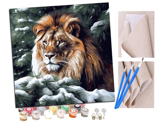 SENDJJ Malen Nach Zahlen Erwachsene Löwe Weihnachtsbaumfarbe (3) Paint by Numbers diy GemäLde Kit mit Pinsel und Acrylfarbe Als Geschenk für Wanddeko Groß 40x40cm von SENDJJ