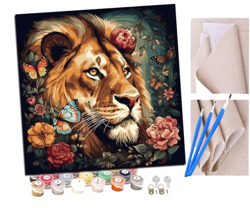 SENDJJ Malen Nach Zahlen Erwachsene Löwe bunt Schmetterling Rose (8) Bastelset Erwachsene Gemälde Leinwand 40x40 cm Mit Farbe und Pinsel - Geschenke und Maldekorationen von SENDJJ