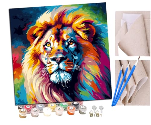 SENDJJ Malen Nach Zahlen Erwachsene Löwe bunt leuchtende Farbe (2) Paint by Numbers diy GemäLde Kit mit Pinsel und Acrylfarbe Als Geschenk für Wanddeko Groß 40x40cm von SENDJJ