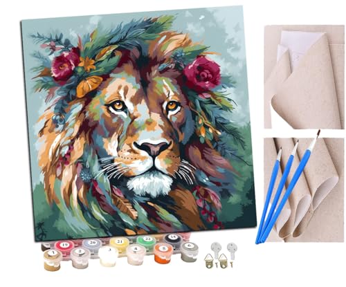 SENDJJ Malen Nach Zahlen Erwachsene Löwen-Mistelkranz im Weihnachtsstil (2) Paint by Numbers diy GemäLde Kit mit Pinsel und Acrylfarbe Als Geschenk für Wanddeko Groß 40x40cm von SENDJJ