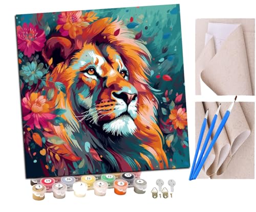 SENDJJ Malen Nach Zahlen Erwachsene Löwenblumen leuchtende Farben (9) DIY Handgemalt Ölgemälde Leinwand Kits Mit Pinsels und Acrylfarbe Als Geschenke und Heimdekoration Ohne Rahmen 40 x 40 cm von SENDJJ