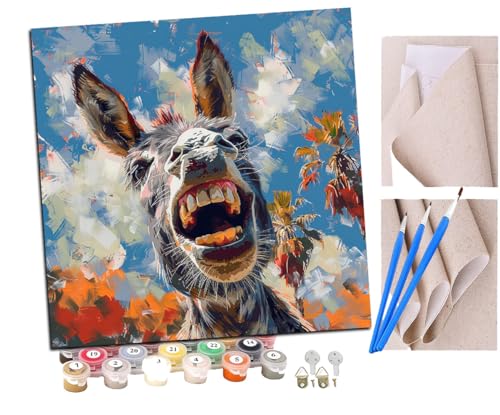 SENDJJ Malen Nach Zahlen Erwachsene Lustige Tiere Süßer Esel (10) Paint by Numbers diy GemäLde Kit mit Pinsel und Acrylfarbe Als Geschenk für Wanddeko Groß 40x40cm von SENDJJ