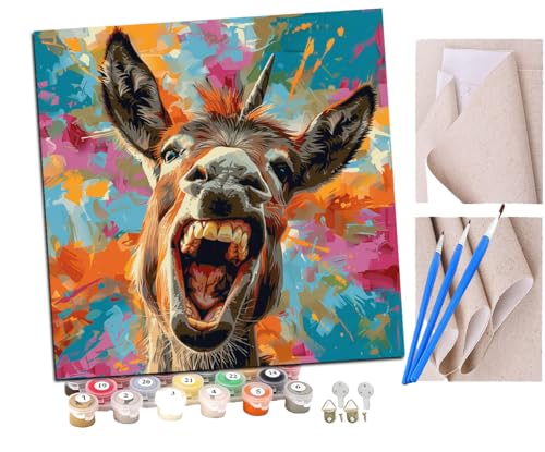 SENDJJ Malen Nach Zahlen Erwachsene Lustiger Esel zeigt Zähne (6) Paint by Numbers diy GemäLde Kit mit Pinsel und Acrylfarbe Als Geschenk für Wanddeko Groß 40x40cm von SENDJJ